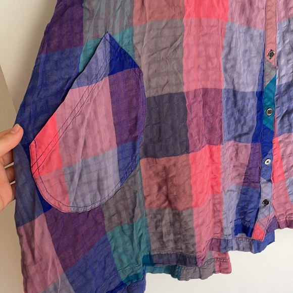 Colorful Plaid Button Down Trapeze Dress - Picture 5 of 7